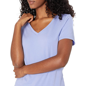 T-shirt décontracté pour femme à manches courtes et col en V, en tissu tricoté 100 % coton, écologique, respirant, pour un usage quotidien estival - Product Image 6