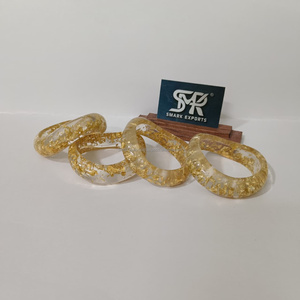 <b>Unique</b> Gold Flake Resin Craft Bangle Set Chunky Clear Acrylic Bracelets Handmade Designer Jewelry Women - Product Image 1