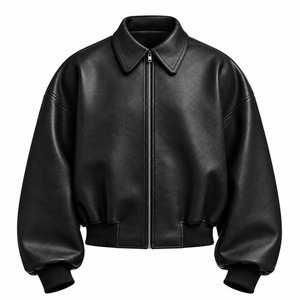 Chaqueta Bomber de Piel Sintética Impermeable Negra para Hombre, Cuello Camisero, Cierre de Cremallera, Corte Regular Corto Informal, Otoño, ODM - Product Image 5