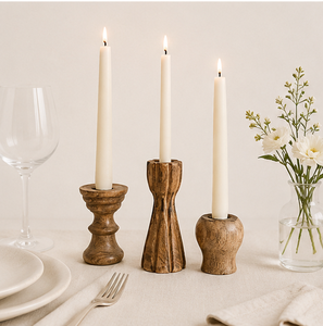 Hot Selling Handcrafted Mango Wood Candle Holders Antique Distress Finish Rustic Taper Candlestick Stands For Home & Hotel Table - Product Image 2