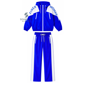 Zeta Phi Beta Sorority Nylon Windbreaker <b>Set</b> Blue White Color Block Warm Up Jacket And Matching Jogger Pants Women's Activewear - Product Image 1