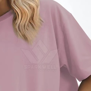 Women's Eco-Friendly Oversized Lavender T-Shirt Crew Neck Short Sleeve Loose Fit Solid Color Cotton <b>Jersey</b> Drop Shoulder - Product Image 5