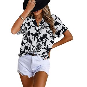 Women's Rayon <b>Shirt</b> Korean Style <b>Half</b> Sleeve Oversized <b>Button</b> Down Women Western Plus Size Workwear Top for Office - Product Image 3