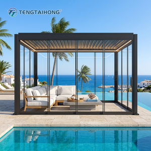 Pergola bioclimatique en aluminium imperméable de nouvelle conception avec toit à lames motorisées <span class=keywords><strong>pour</strong></span> balcon ou véranda, avec télécommande - Product Image 1