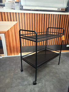 Black 2 Tier Steel <b>Wire</b> Shelving Cart With Wheels Portable Mesh Storage <b>Rack</b> For Indoor Use - Product Image 5