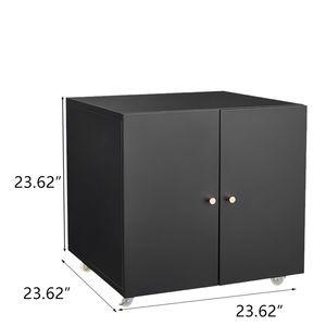 Armadio per Stampante a Doppia Porta in Metallo Nero con Ruote Bloccabili a 360 Gradi, Ripiani in Acciaio Regolabili, Armadietto Impermeabile per Documenti - Product Image 2