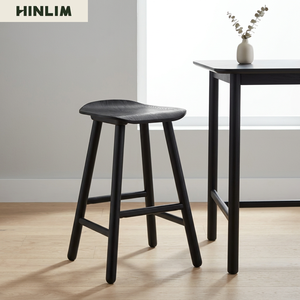 Modern <b>Black</b> Wood Counter Stool Minimalist Design Durable Home Furniture for Apartment Living Room - Product Image 2
