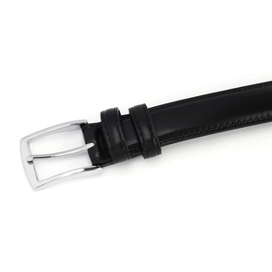 Black Cowhide Leather Formal Belt With <b>Silver</b> Rectangular Buckle Durable One Piece Molding Style - Product Image 5