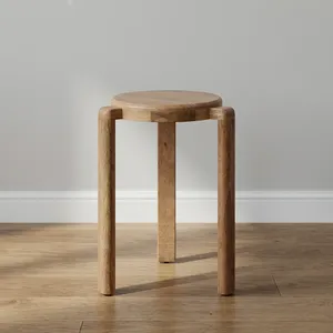 Modern <b>Round</b> Wood Side <b>Table</b> Minimalist Design Handmade Living Room Furniture Three-Leg Base - Product Image 2