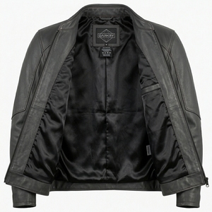 Charcoal Grey Cafe <b>Racer</b> Leather <b>Jacket</b> Minimalist Stand Collar Urban Tactical Biker Coat Custom Wholesale - Product Image 5