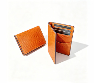 Popular Item Castello Handmade High Quality Genuine Cowhide <b>Embossed</b> Leather Soft Leather Slim <b>Card</b> Case Ripple Texture - Product Image 5