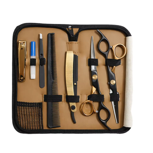 Kit de coiffure professionnel pour salon de coiffure, avec peigne, pince, rasoir noir, ciseaux de coupe de cheveux professionnels, qualité supérieure - Product Image 1