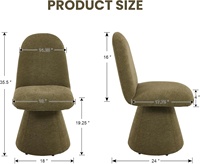 Chaises de salle à manger pivotantes rembourrées en chenille à dossier haut de style moderne du milieu du siècle, chaise sans accoudoirs pour salle à manger, chambre à coucher