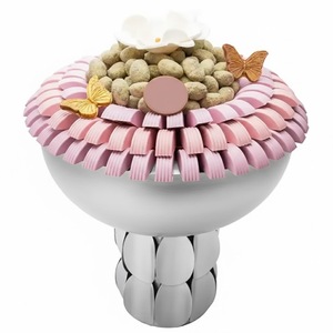 Bol de service cannelé en acier inoxydable, élégant, en métal argenté, pour desserts, fruits, salades, en-cas, avec base sur pied, vaisselle ronde, cadeau - Product Image 3