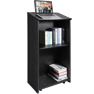 Podio de Madera de 47 Pulgadas con 4 Ruedas Giratorias, Soporte Inclinado para Presentaciones con Estantes de Almacenamiento, Atril para Presentaciones - Product Image 1