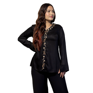 Camisa Elegante Premium de Algodón Giza Negra PAMELA para Mujer, para el Trabajo y Uso Diario Informal - Product Image 1