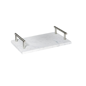 Bulk White Marble Food Serving <b>Tray</b> With Silver Metal Handles Superior Quality Coffee <b>Tea</b> Food Serving <b>Tray</b> - Product Image 1