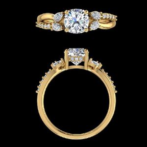 Bague de fiançailles en diamant taille coussin et taille poire 0,95 ct, or jaune 14k 18k, multi-pierres, bijoux fins pour mariage et anniversaire - Product Image 1