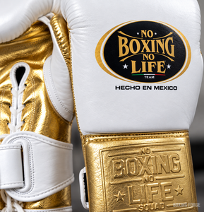 No Boxing No Life Gold White Leather Boxing Gloves Lace-Up Adjustable Wrist Strap Adults Training Breathable Customized Color - Product Image 2
