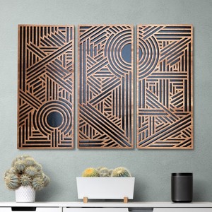 Conjunto de Arte Mural de Madera de Pino con Corte Láser Estilo Art Deco - Decoración Geométrica de Madera para Pared al por Mayor - Product Image 1