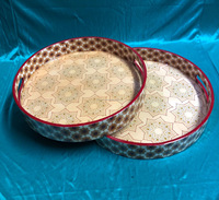 Plateau de service rond en bois imprimé de motifs floraux de luxe, fait main, multifonctionnel, provenant d'Inde