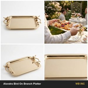 Plateau de service Alondra en acier inoxydable 304 fait main, 45 cm, avec poignées en forme d'oiseaux dorés PVD, élégant pour la décoration intérieure et l'hôtellerie - Product Image 6