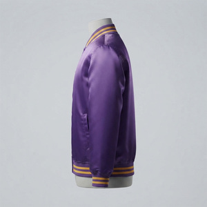 REDDITO SPORTS Men's <b>Purple</b> <b>Varsity</b> <b>Jacket</b> Solid Color Turn-down Collar Button Closure Casual Autumn Wear Regular Fit Satin - Product Image 2