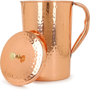 Carafe à eau en cuivre pur martelé avec couvercle, artisanale, 1,5 L, pichet ayurvédique pour la santé et le bien-être, vaisselle pour la maison et l'hôtel - Product Image 1