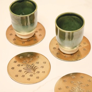 Royal Lotus Meadow Brass <b>Coaster</b> Set Handcrafted Premium Round <b>Drink</b> <b>Coasters</b> Heat Resistant Table Protector Elegant Gift - Product Image 2