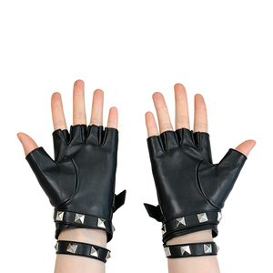 Sporty Style Black Leather Motorbike Fingerless Gloves Studs Wrist Length Touchscreen Eco-Friendly Unlined Four Seasons Outdoor - Product Image 1