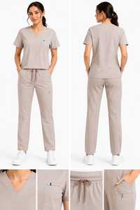 Ensemble de Blouse Médicale et Pantalon Jogger pour Femme, Col en V, Marque Privée, Uniforme d'Infirmière, Tissu Doux et Extensible, Tenue Médicale OEM - Product Image 3