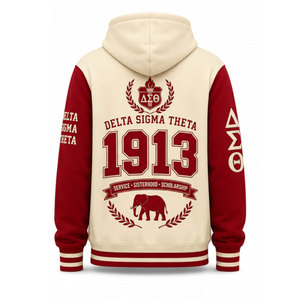 Delta Sigma Theta <b>Men's</b> Hooded <b>Sweatshirt</b> 1913 <b>Red</b> And Cream Raglan Sleeve Casual Autumn Wear - Product Image 3