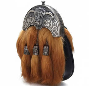 Uniforme de banda de pipes Sporran negro ecológico con broche de seguridad Golden Crown para hombre - Product Image 2