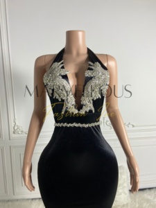 Nuevo Vestido de Fiesta de Satén con Estampado y Pedrería para Mujer, Estilo Imperio, Escote Halter Profundo en V, Espalda Descubierta, Elegante, para Eventos Nocturnos y Bailes - Product Image 4