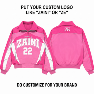 Premium 140 GSM Polyester Windbreaker Jacket Pink <b>White</b> Panel Design Custom Logo <b>Quarter</b> <b>Zip</b> Sports Team Jacket - Product Image 1