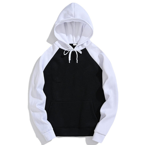 IBRATEX <b>Men's</b> Black White Color Block 100% Cotton Loose Fit Winter Tracksuit Set 2-Piece Raglan Sleeve <b>Pullover</b> Hoodie Side - Product Image 2