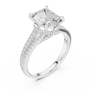 Anillo de compromiso Art Déco de lujo con moissanita de corte radiante creada en laboratorio, banda de doble acento y engaste de puntas de acero inoxidable - Product Image 4