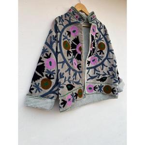 Handmade Cotton Suzani Design Autumn Winter <b>Bomber</b> <b>Jacket</b> with Embroidery - Product Image 2