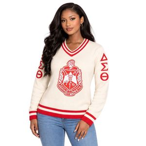 Maglione in Lana Avorio con Scollo a V Delta Sigma Theta per Donne, Vestibilità Comoda, Tessuto Premium, Abbigliamento Casual per Confraternita Greca - Product Image 1