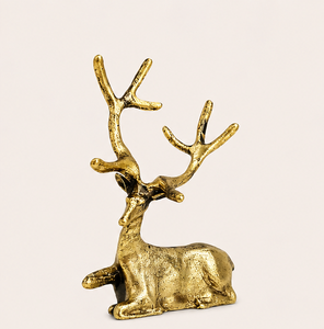 Modern Antique <b>Gold</b> Finish Metal Reindeer Figurine Ornate Animal Sculpture Cabinet Decoration For Living Room Office Festive - Product Image 3
