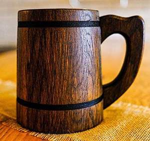 Jarra de Cerveza de Madera Hecha a Mano con Asa de Dragón, Estilo Vintage, Accesorio de Bar, Diseño Clásico, Ecológica, con Tapa para Microondas - Product Image 1