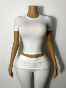 New Women Stretchy 2 Piece Short Sleeve Top and <b>Pull</b> on Pants Set with Adjustable Waist Solid Color for Summer Custom Logo - Product Image 6
