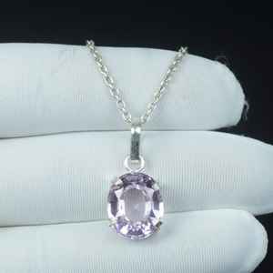 Pendentif en Kunzite rose de luxe, argent sterling 925, pierre précieuse véritable, ovale, collier Chakra, cadeau d'anniversaire - Product Image 1