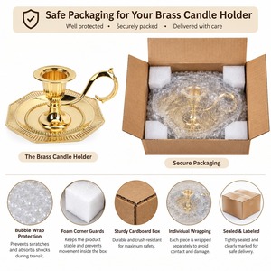Gold Brass Chamberstick <b>Candle</b> Holder Handled Taper Stand Vintage Octagon <b>Dish</b> Base Candleholder Home Table Wedding Christmas - Product Image 5