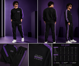 Conjunto Deportivo para Hombre, Negro con Rayas Moradas, Cuello Redondo, Manga Larga, Informal, para Correr, Transpirable, de Algodón, Ropa Deportiva de Invierno, Diseño 2 en 1 - Product Image 5