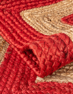 Alfombra Redonda Trenzada de Yute Natural con Borde Rojo, Círculos Concéntricos, Hecha a Mano, Ecológica, para Sala de Estar o Dormitorio - Product Image 4