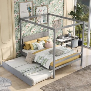Stylish <b>Pink</b> Canopy Bed <b>Frame</b> with Storage Headboard & Charging Station - Product Image 1