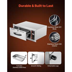 Calentador de Alimentos Comercial Eléctrico de Acero Inoxidable de un Solo Cajón, Instalación Integrada, Gabinete con Cajón Calentador, Ancho 85 Grados Fahrenheit - Product Image 5
