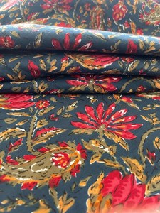 Navy Blue Lightweight Hand Block Printed Cotton Fabric <b>Red</b> Floral Paisley Jaipur Sanganeri Dress <b>Material</b> Home Decor Girls - Product Image 4