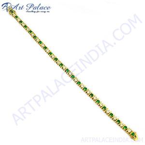Trendy <b>Charm</b> Green Cubic Zirconia & Cubic Zirconia Gemstone <b>Silver</b> <b>Bracelet</b> - Product Image 1